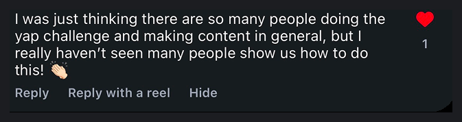 A comment from a follower praising Mahya's editing guide