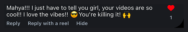 A comment from a follower praising Mahya's editing guide
