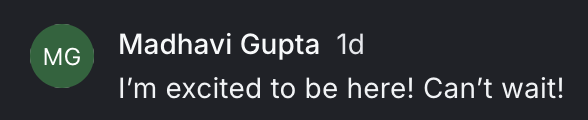 Comment from Madhavi Gupta in the YAP CUT community: I'm excited to be here! Can't wait!